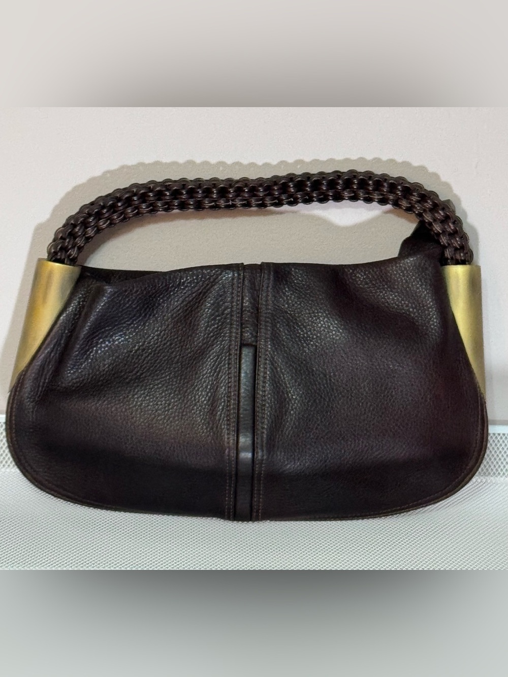 Elegant Black Leather Shoulder Bag with Braided Handle